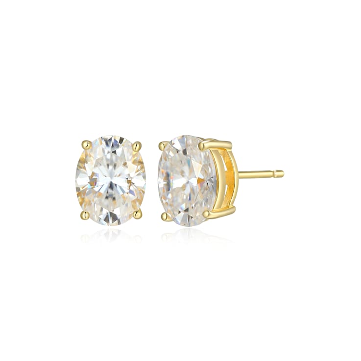 Oval Moissanite 14k Yellow Gold Over Silver Stud Earrings 4.20ctw DEW