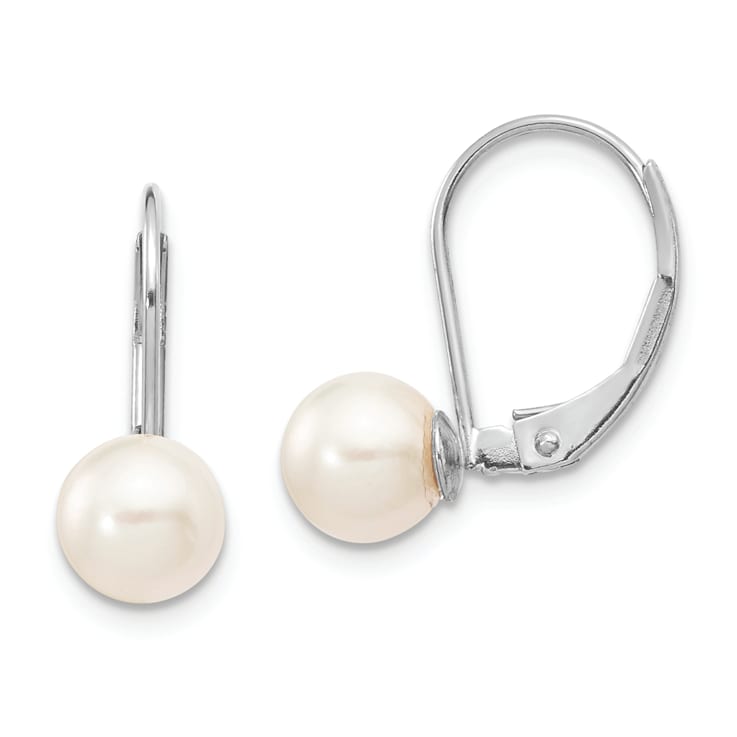 Rhodium Over 14K White Gold 6-7mm Round White Akoya Cultured Pearl
Leverback Earrings