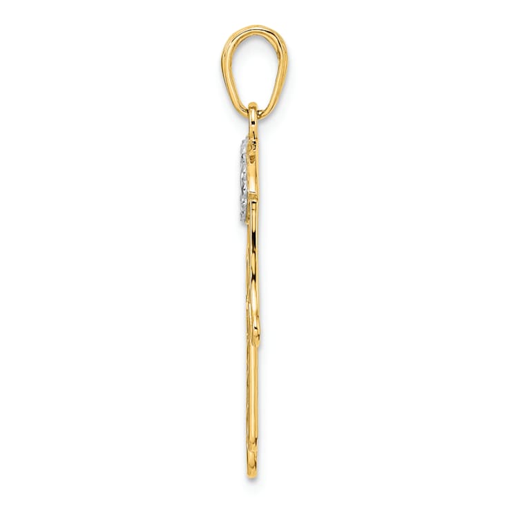 14k Two-tone Gold Diamond-Cut Evil Eye Hamsa Pendant