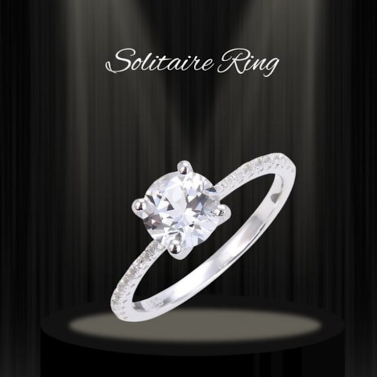 Round White Topaz Sterling Silver Solitare Ring, 1.90ctw