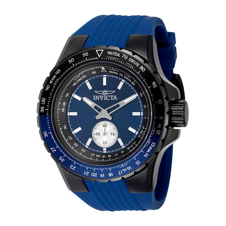 Invicta Aviator 50mm Blue Dial Silicone Band Quartz Watch