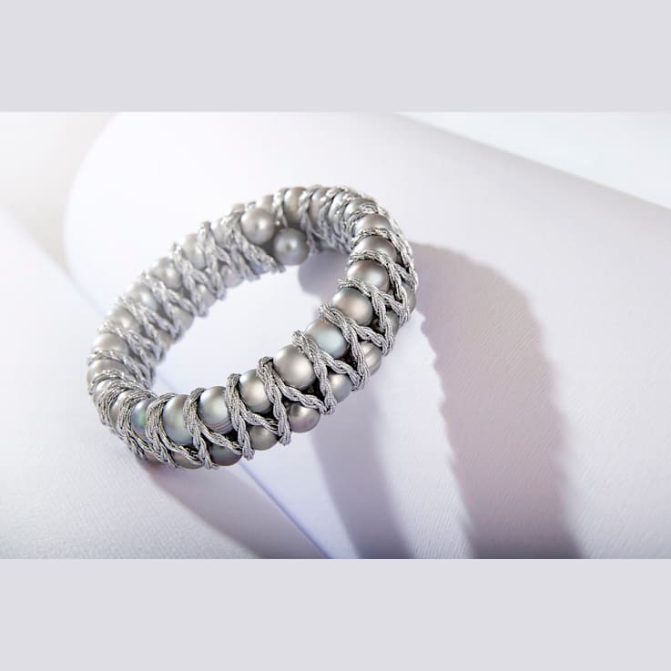 7-8mm Gray Cultured Freshwater Pearl Silver  Bracelet