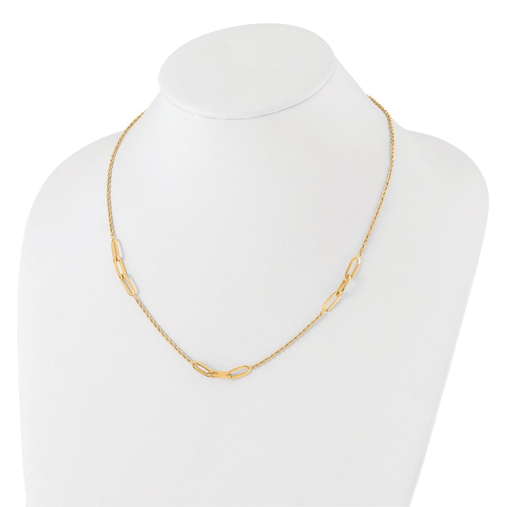 14K Yellow Gold Polished and Diamond-cut Fancy Link Rope Necklace