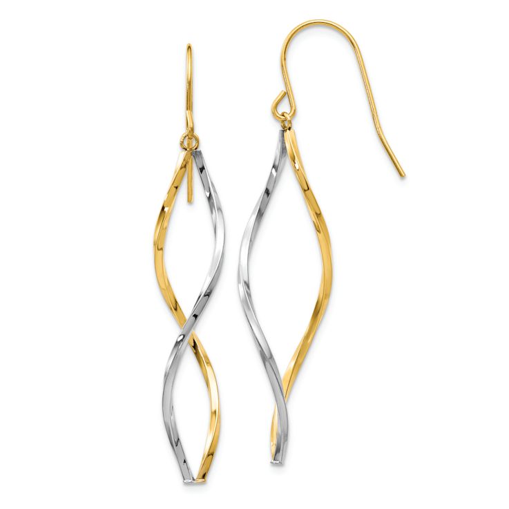 14k Yellow Gold and 14k White Gold Twisted Dangle Earrings