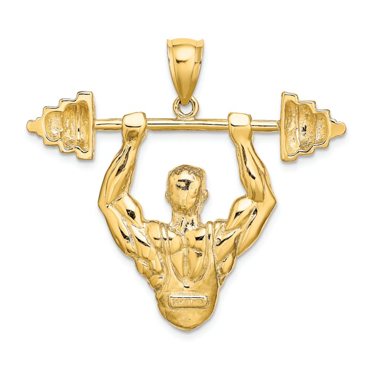 14k Yellow Gold Textured Bodybuilder Pendant