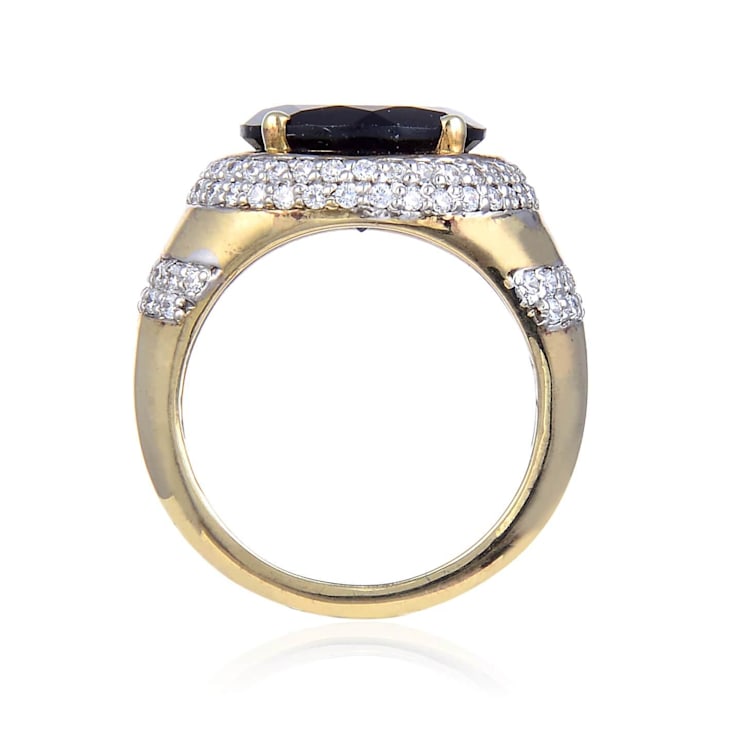 Smoky Quartz with Cubic Zirconia Accents 18K Yellow Gold Over Sterling
Silver Halo Ring, 5.99ctw