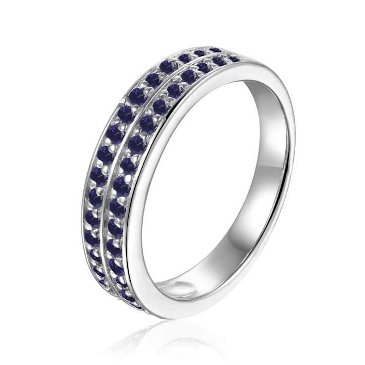 Blue Sapphire Sterling Silver Double Row Eternity Band Ring, 0.75ctw