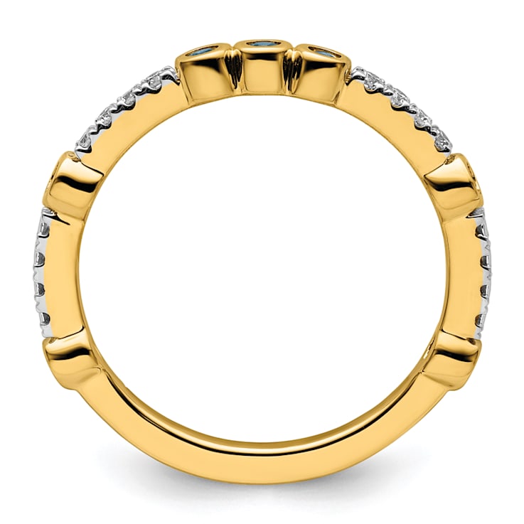 14K Yellow Gold Stackable Expressions Aquamarine and Diamond Ring 0.285ctw