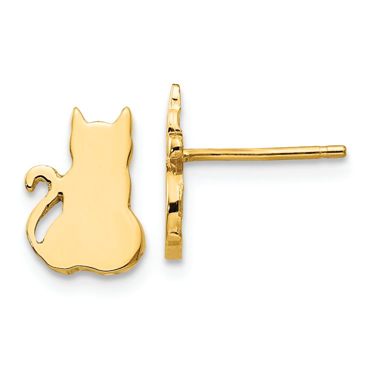 14k Yellow Gold Cat Earrings
