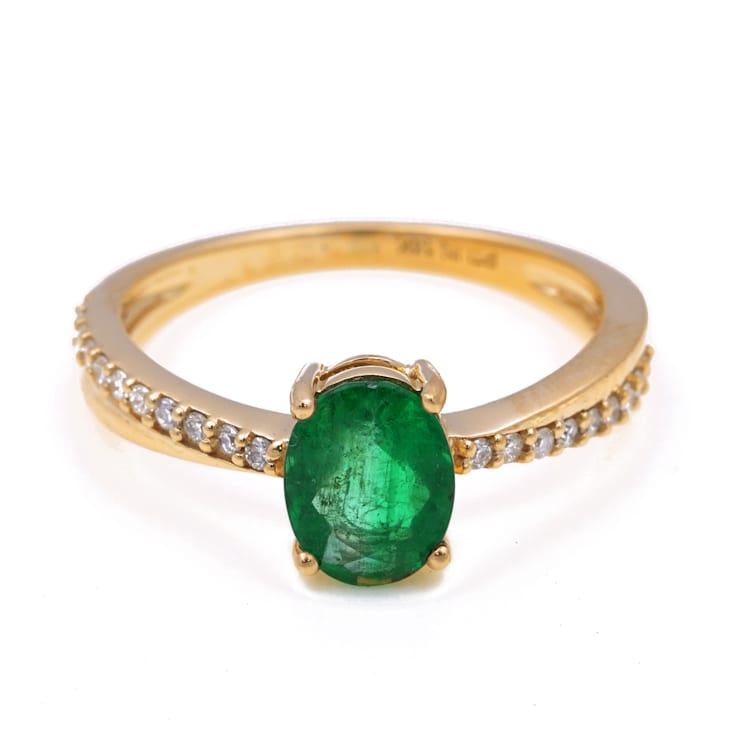 1.08 Ctw Emerald With 0.15 Ctw White Diamond Ring in 14K YG