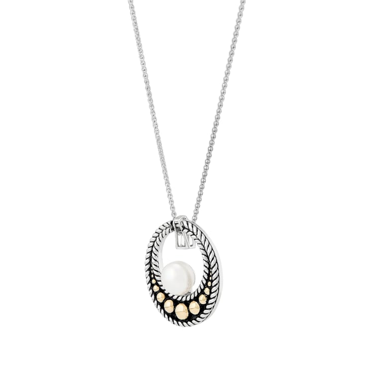 White Freshwater Pearl Sterling Silver/14K Gold Over Sterling Silver
Accents Pendant with Chain