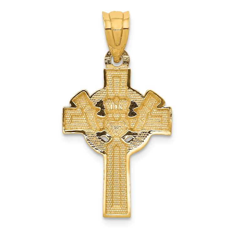 14K Yellow Gold with White Rhodium Accent Claddagh Cross Pendant