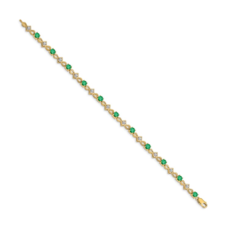 14k Yellow Gold and Rhodium Over 14k Yellow Gold Diamond and Emerald Bracelet