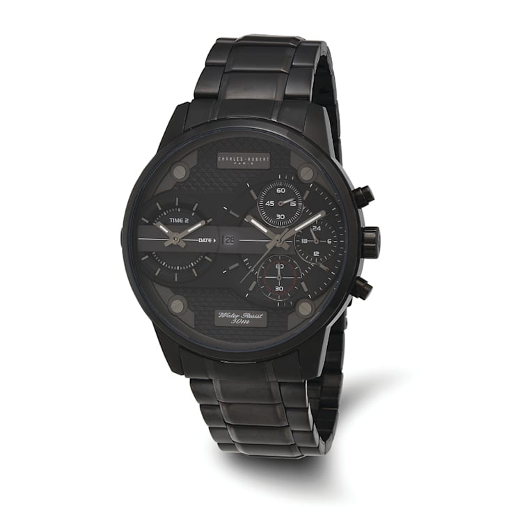 Charles Hubert Black IP-plated Stainless Chronograph Dual Time Watch