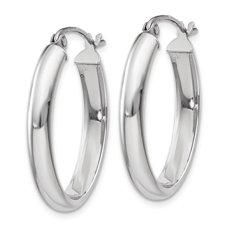 Rhodium Over 14k White Gold Polished 1" Oval Tube Hoop Earrings