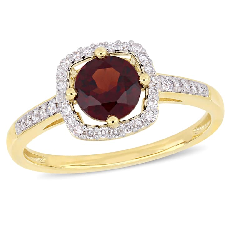 Garnet and Diamond 10K Yellow Gold Ring 1.14ctw