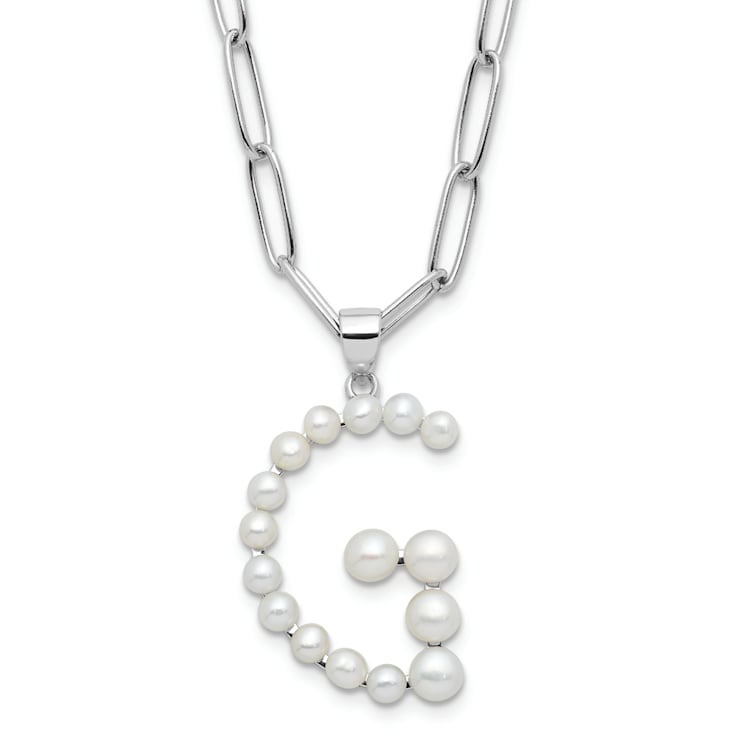 Rhodium Over Sterling Silver 3-5.5mm Freshwater Cultured Pearl LETTER G
18-inch Necklace