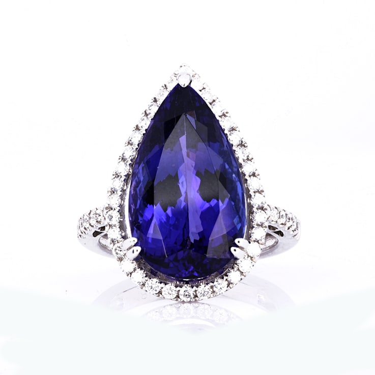 12.43 Ctw Tanzanite and 0.62 Ctw White Diamond Ring in 18K WG