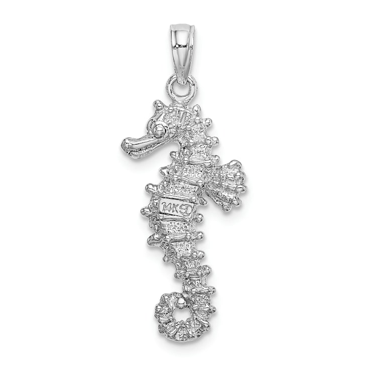 Rhodium Over 14k White Gold 3D Textured Seahorse Pendant