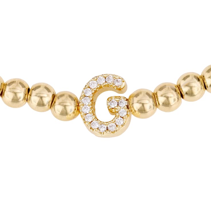 Initial G CZ Beaded Bracelet Set In 14K Gold Over Brass 0.15ctw