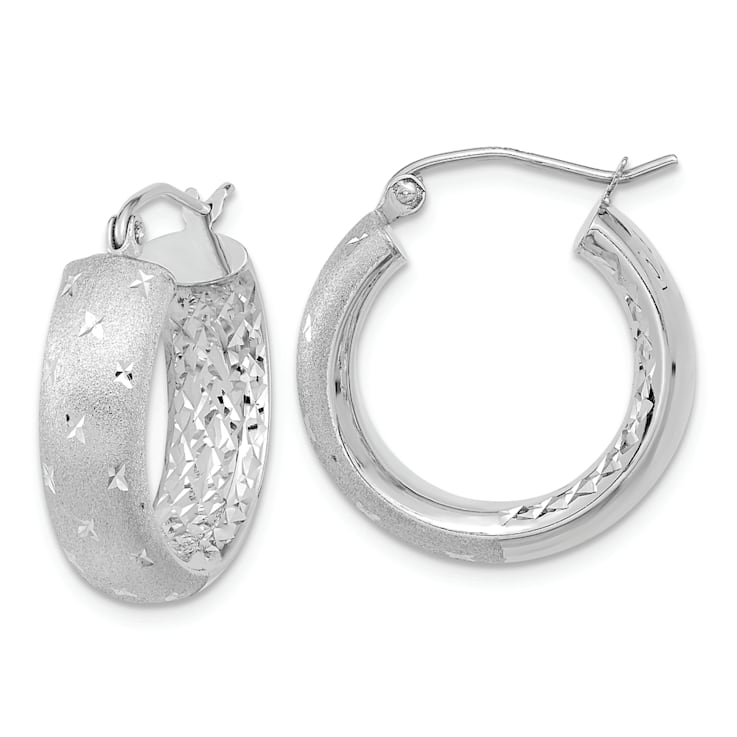 Rhodium Over 14k White Gold 13/16" Polished, Satin and Diamond-cut
In/Out Hoop Earrings