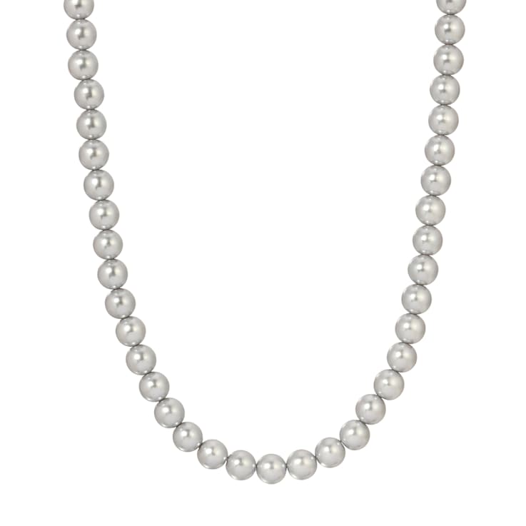 White Base Metal Gray Faux Pearl Necklace 18 inch