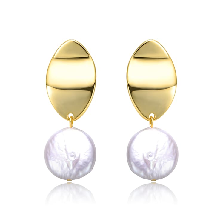 Coin Pearl Drop Earrings In 14K Gold Over Sterling Silver