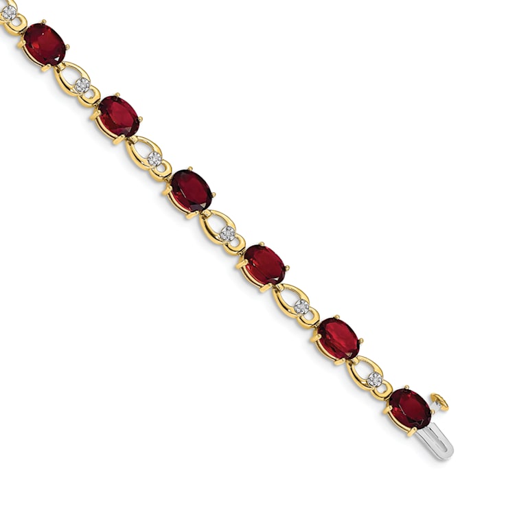 14K Two-tone Gold with Rhodium Over 14k Yellow Gold Garnet and Diamond Bracelet