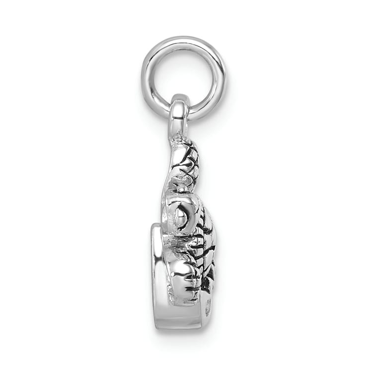 Rhodium Over Sterling Silver Antiqued Crystal Hatching Turtle Pendant