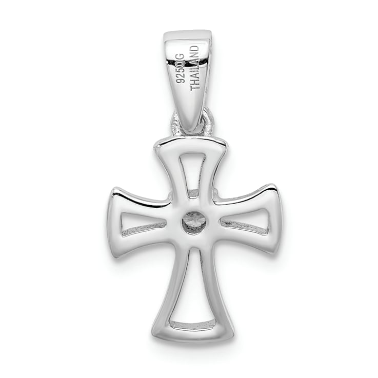 Rhodium Over Sterling Silver Cubic Zirconia Open Cross Pendant