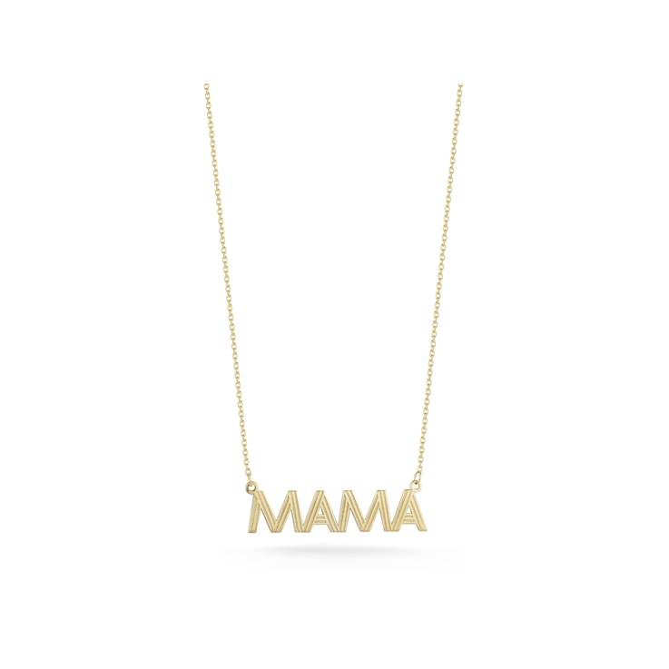Bellissima Gold 14K Yellow Gold Etched MAMA Pendant Necklace