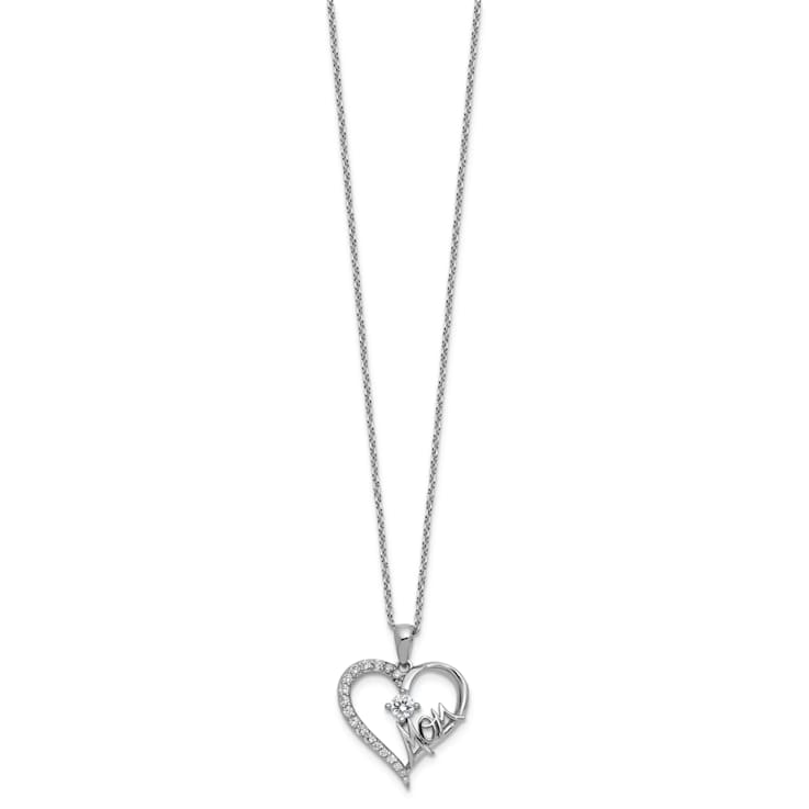 Rhodium Over Sterling Silver Polished Cubic Zirconia Mom Heart with 2
Inch Extension Necklace