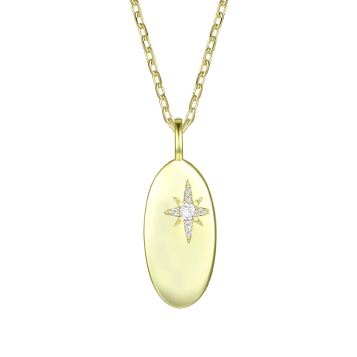 Celestial Star CZ Solitaire Pendant In 14K Gold Over Sterling Silver