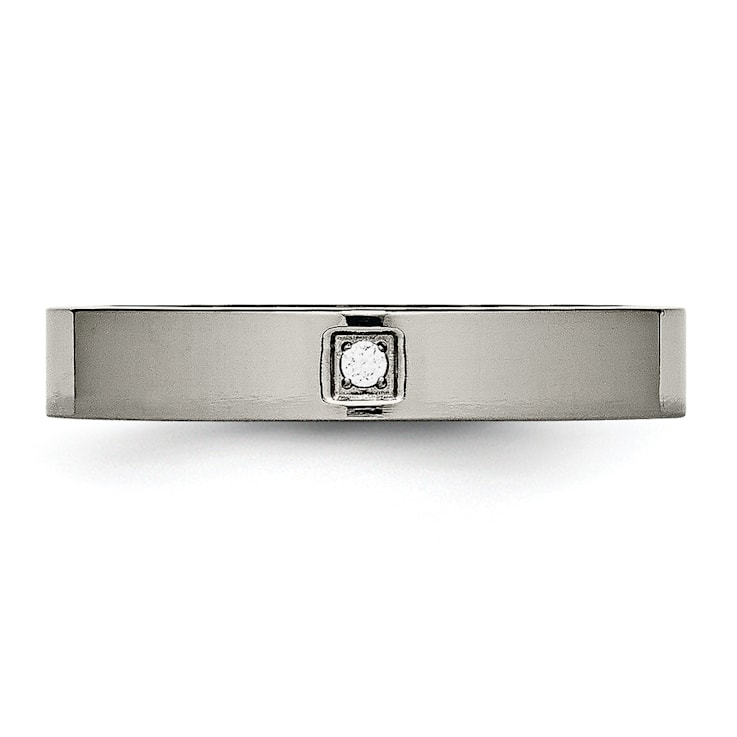 White Cubic Zirconia Titanium 4mm Men's Band Ring