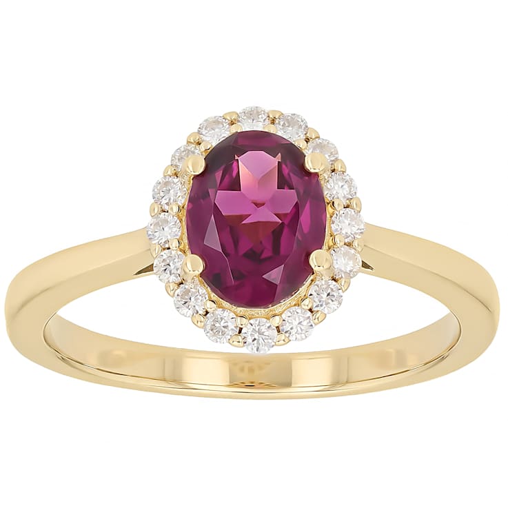Grape Color Garnet Oval And Lab-Created Moissanite Ring In 18K Gold Over
Sterling Silver 1.51ctw