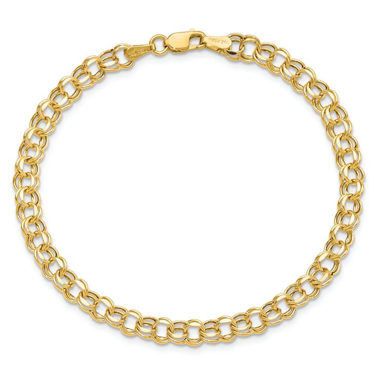 10k Yellow Gold Children's 4.5mm Diamond-Cut Double Link Charm Bracelet