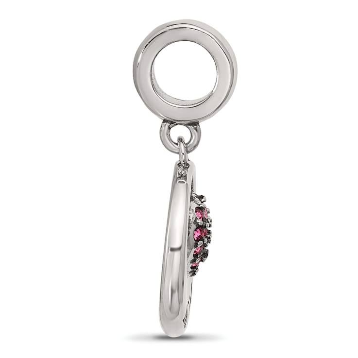 Sterling Silver Enameled Mom and Pink Crystal Heart Bead