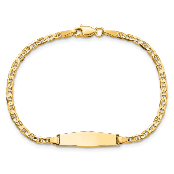 14k Yellow Gold Soft Diamond Shape Flat Mariner Link ID Bracelet