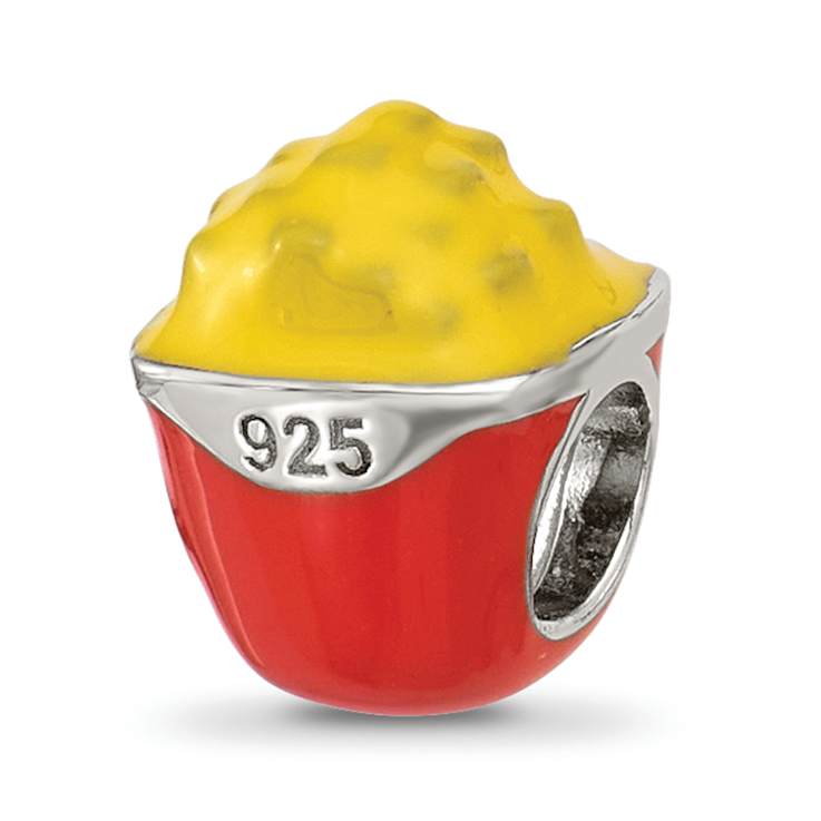 Sterling Silver Kids Enamel Popcorn Bucket with Star Bead