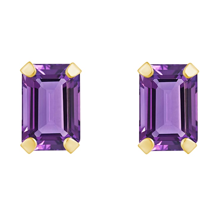 6x4mm Emerald Cut Amethyst 10k Yellow Gold Stud Earrings
