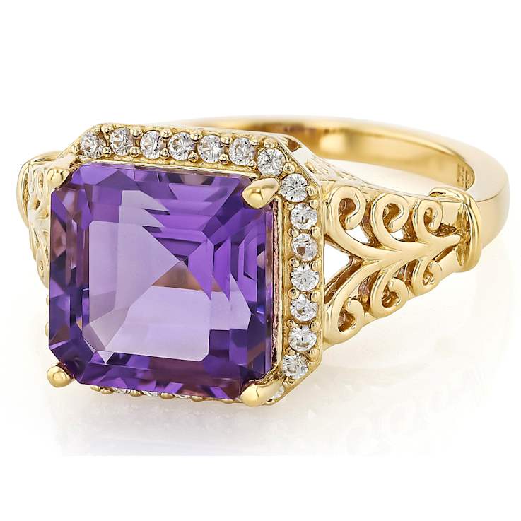 Amethyst Square Octagonal And White Zircon Ring In 18K Gold Over
Sterling Silver 3.96ctw