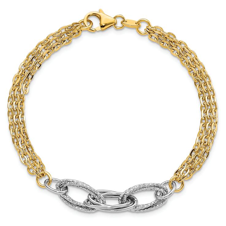14K Two-tone Gold 7mm Diamond-Cut and Polished Fancy Link Bracelet