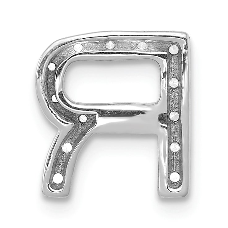 Rhodium Over 14K White Gold Diamond Letter R Initial Charm