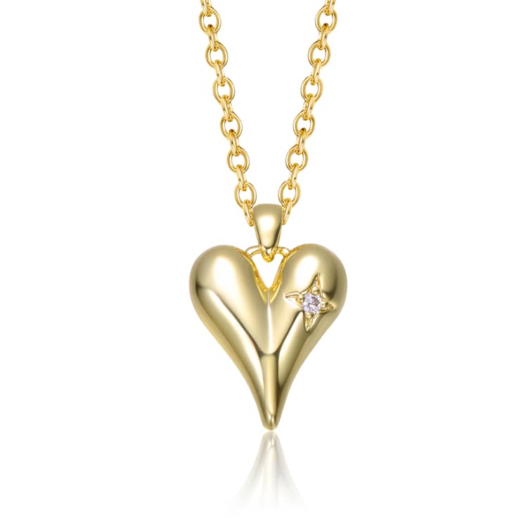 CZ Heart Pendant Necklace In 14K Gold Over Brass
