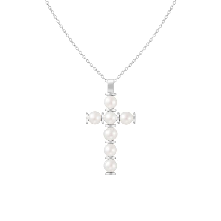 4-5mm White Cultured Freshwater Pearl Sterling Silver Pendant W/Chain
