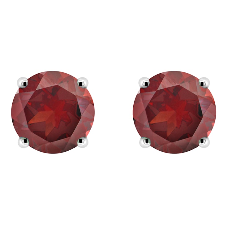 6mm Round Garnet Rhodium Over Sterling Silver Stud Earrings