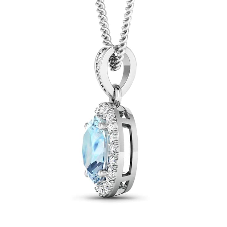 0.96ctw 14K White Gold Aquamarine and White Diamond Pendant with 18 inch
Cable Chain