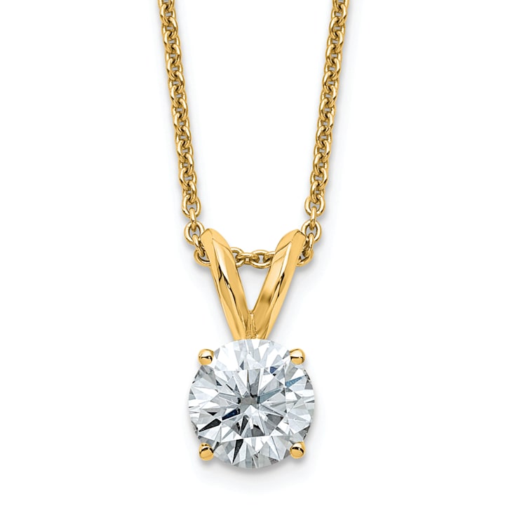 14K Yellow Gold 1 ct. 6.5mm Round G H I True Light Moissanite Solitaire
Pendant with Chain