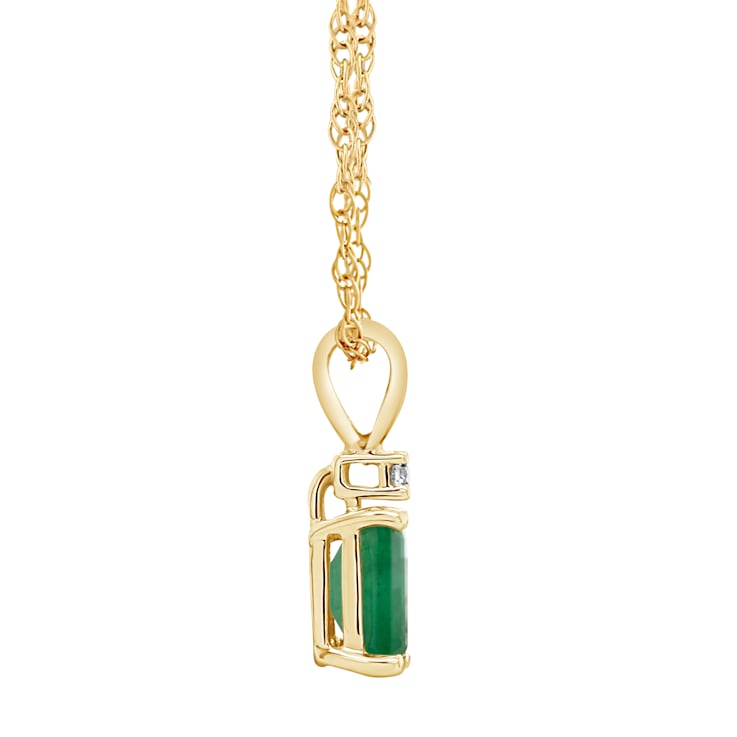 6x4mm Emerald Cut Emerald with Diamond Accent 14k Yellow Gold Pendant
With Chain