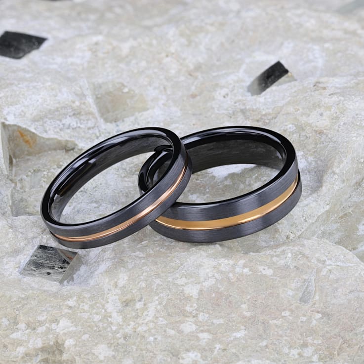 VENICE Black Ceramic Wedding Band with Rose Gold Groove 6mm